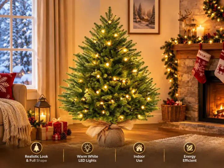 Pre-lit 2 ft tabletop tree with warm white lights: a small tree with big glow for desks and shelves.