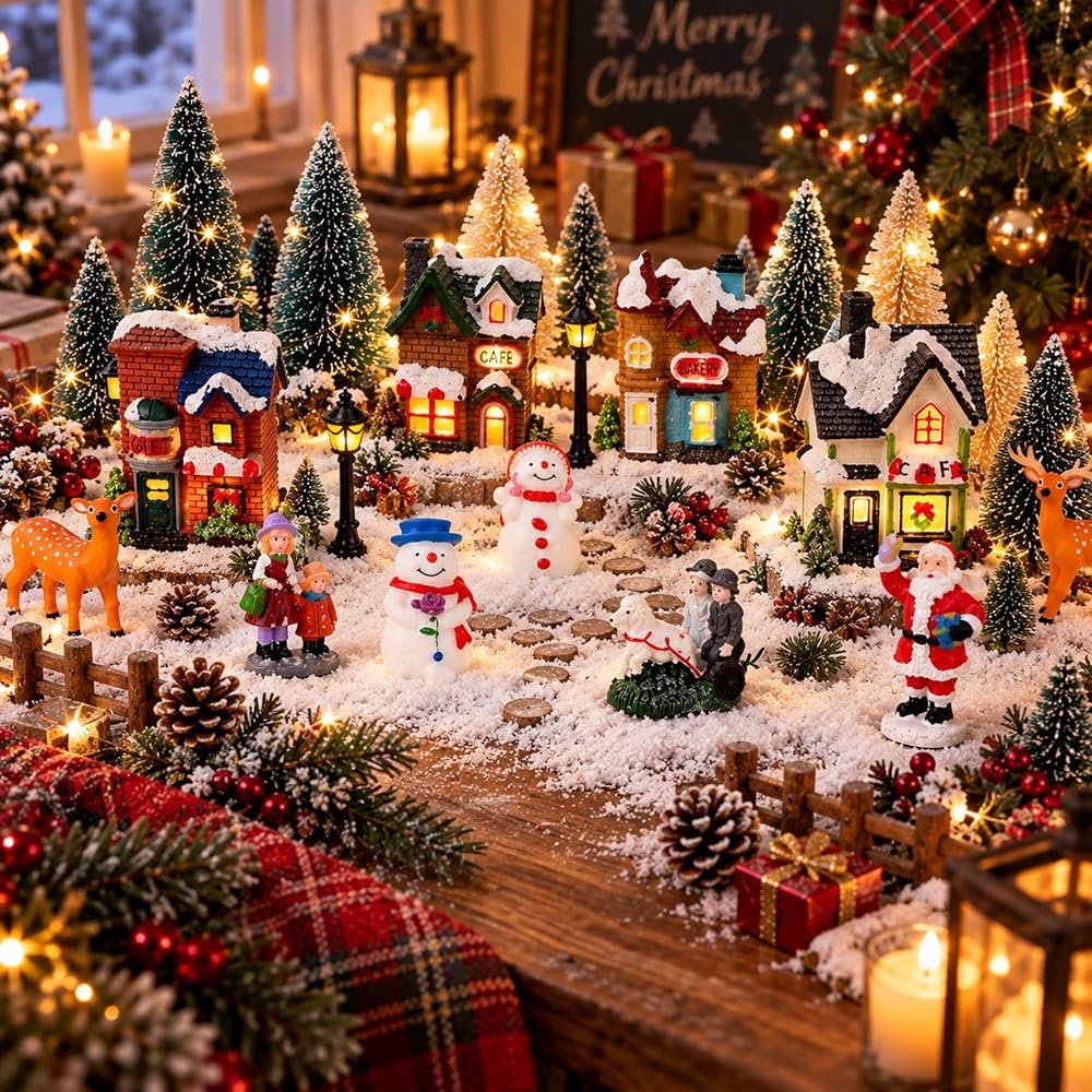 Lighted Christmas Village Set – 31 Piece Miniature Holiday - product photo 1