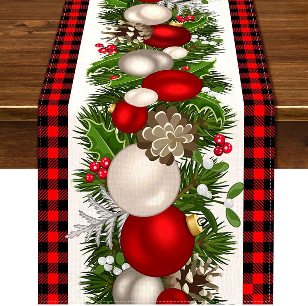 Buffalo Check Christmas Table Runner 72" for Holiday Dining - product photo 1
