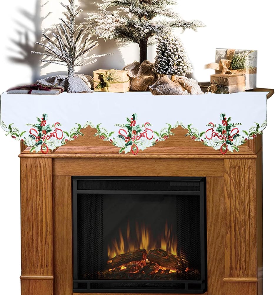 Embroidered Christmas Mantel Runner – Grelucgo Satin Table - product photo 1