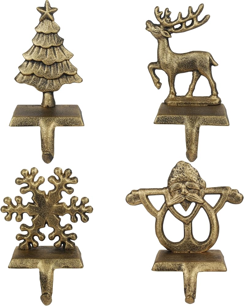 Christmas Stocking Holders Set – 4 Metal Mantel Hooks - product photo 1