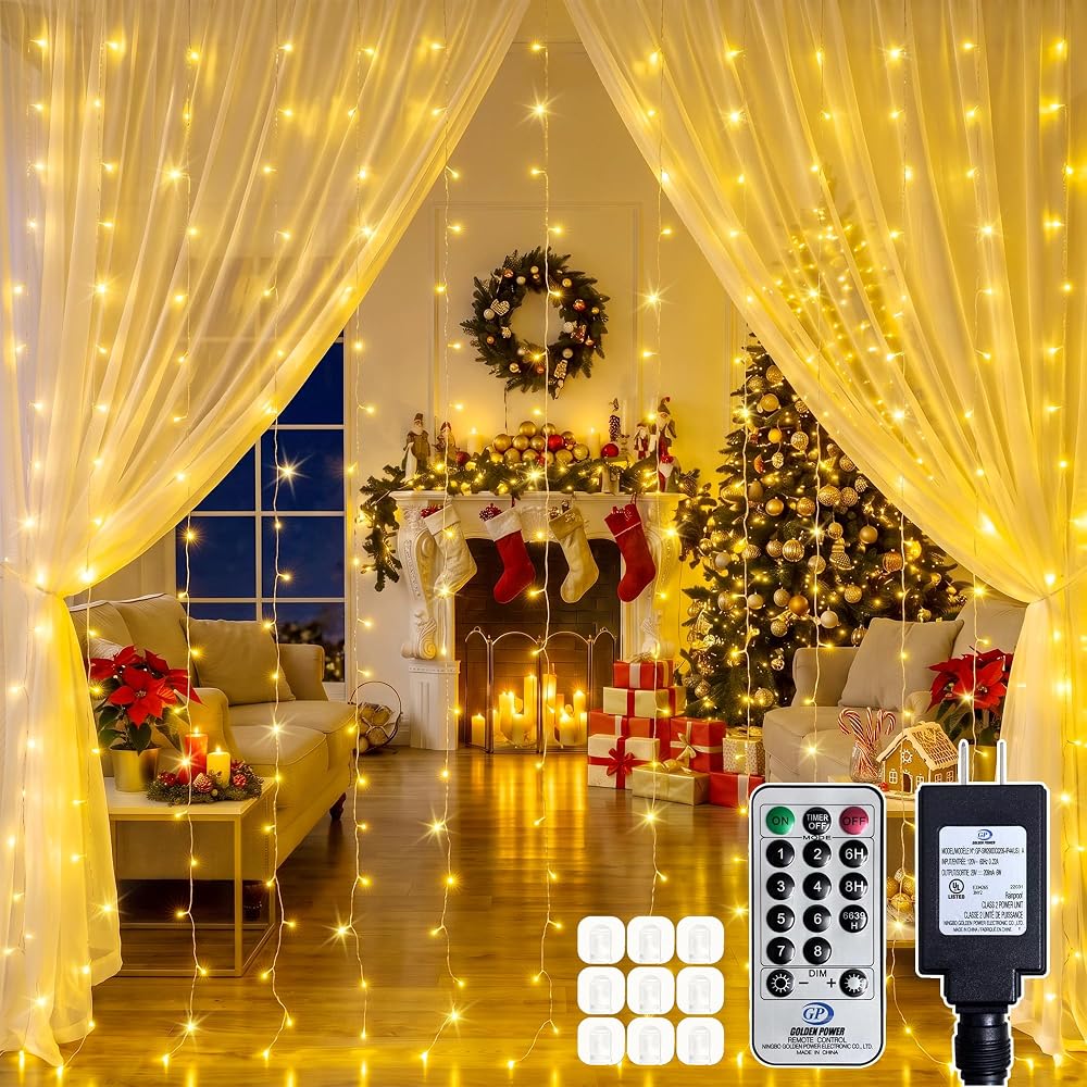 Warm White Curtain Fairy Lights 200 LED Indoor String Lights - product photo 1
