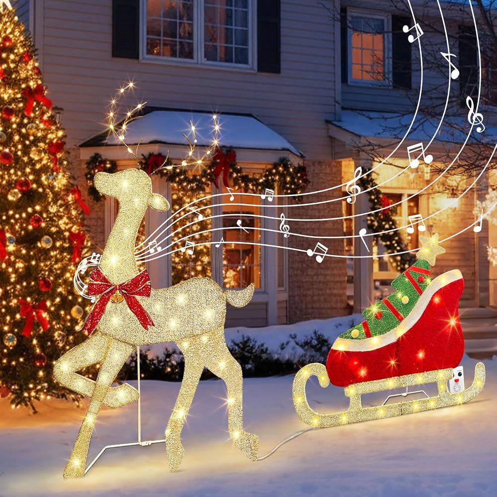 42" Lighted Christmas Reindeer & Sleigh with Motion Sensor - product photo 1