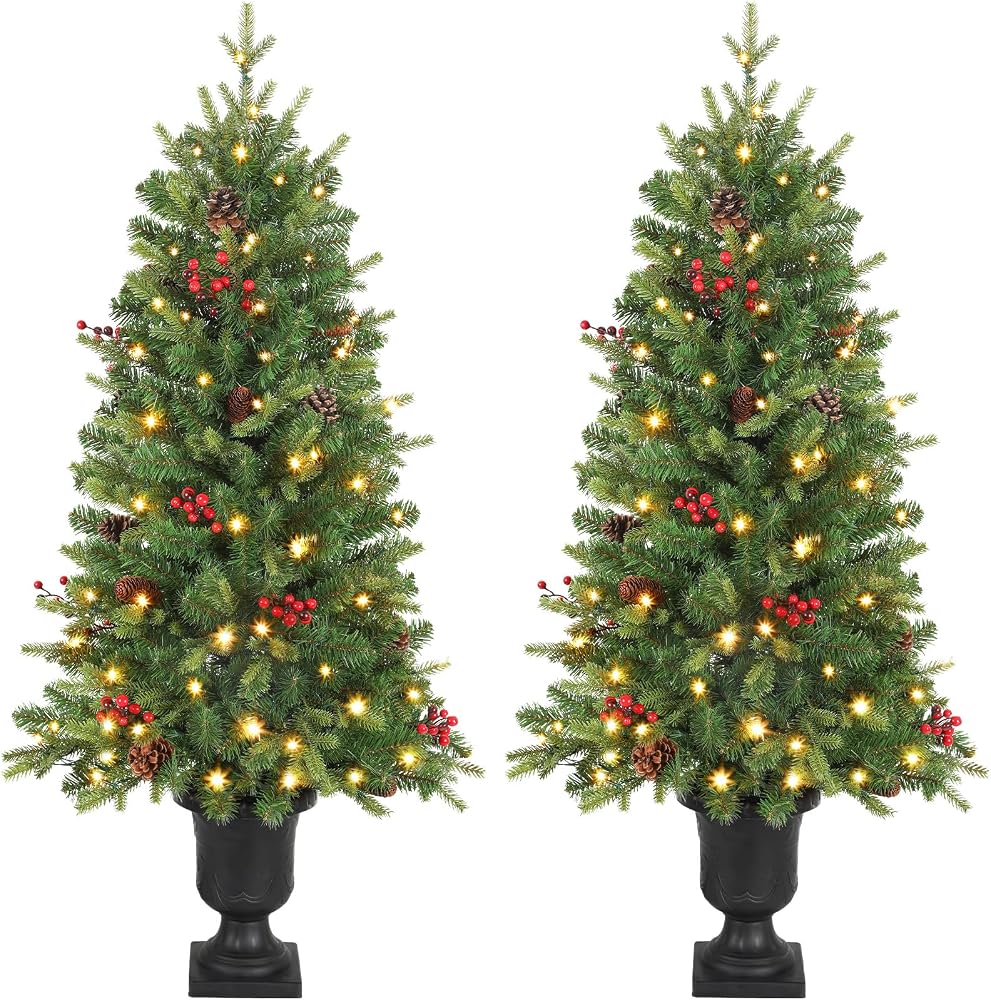 4ft Prelit Artificial Christmas Tree Set – 2 Pack with - product photo 1