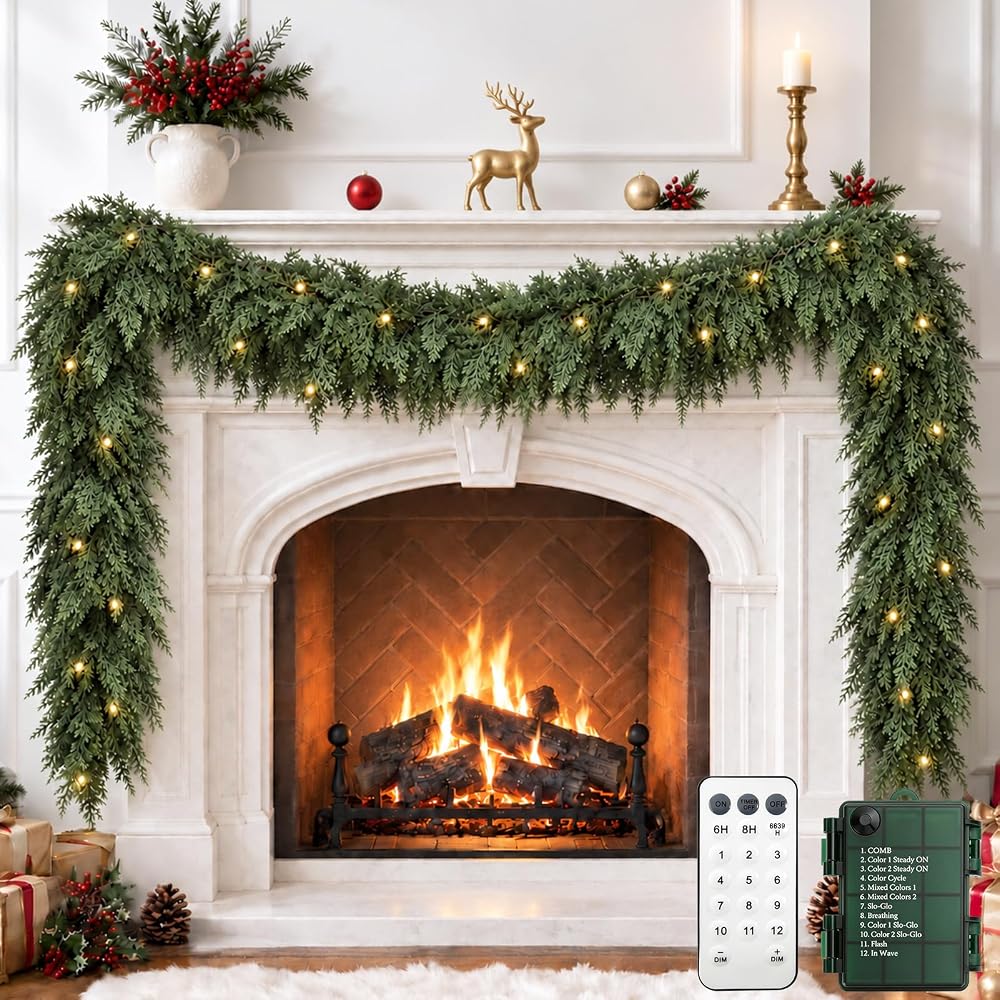 9ft Christmas Cedar Garland with Lights – Switchable Warm - product photo 1