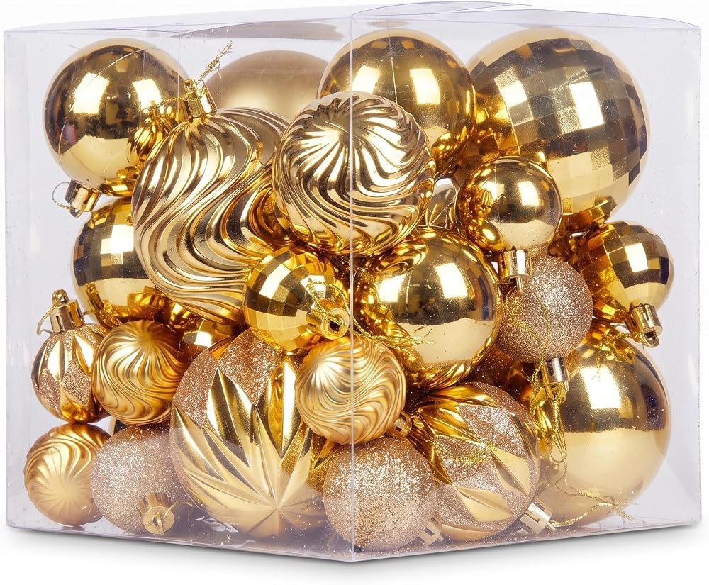 Gold Shatterproof Christmas Tree Ornaments – 36‑Pack Set - product photo 1