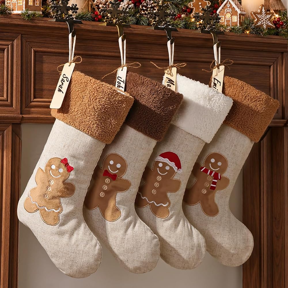Gingerbread Christmas Stockings Set of 4 – 18 Inch Plush - product photo 1