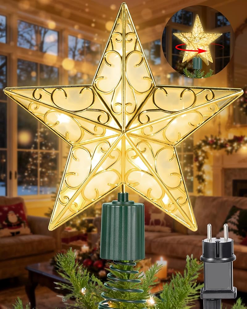 Rotating Christmas Tree Topper Star with Warm White LEDs - product photo 1