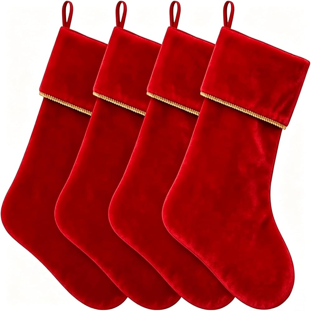 Red Velvet Christmas Stockings Set of 4 – 18" Length - product photo 1