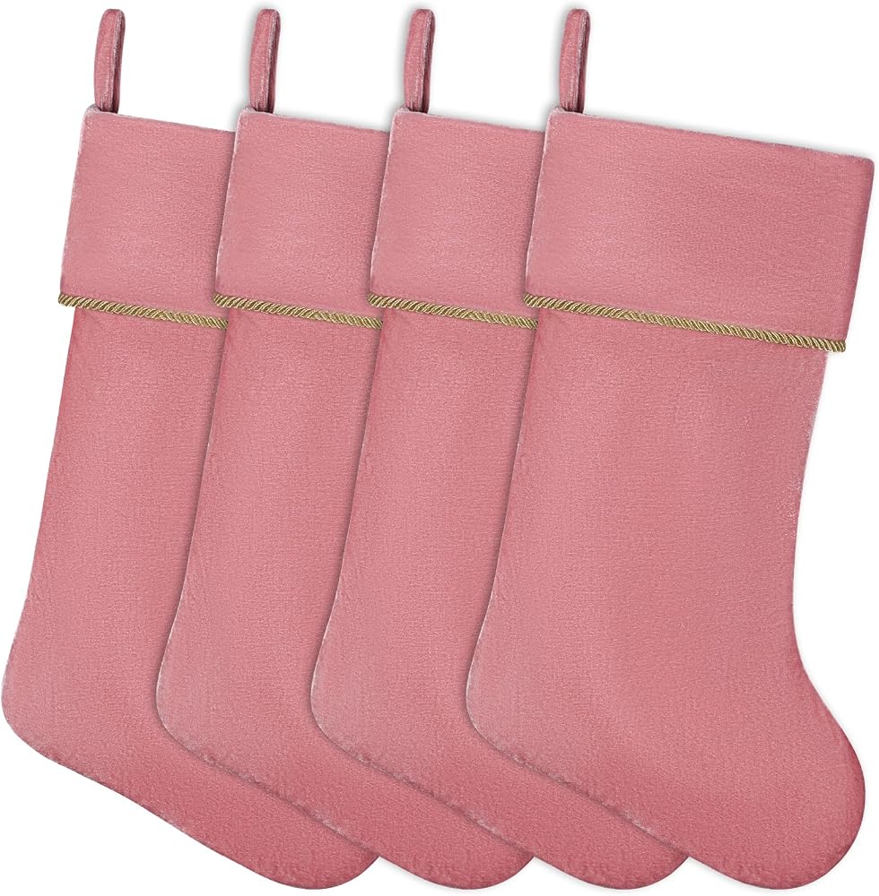 Pink Velvet Christmas Stockings Set of 4 – 20-Inch Holiday - product photo 1