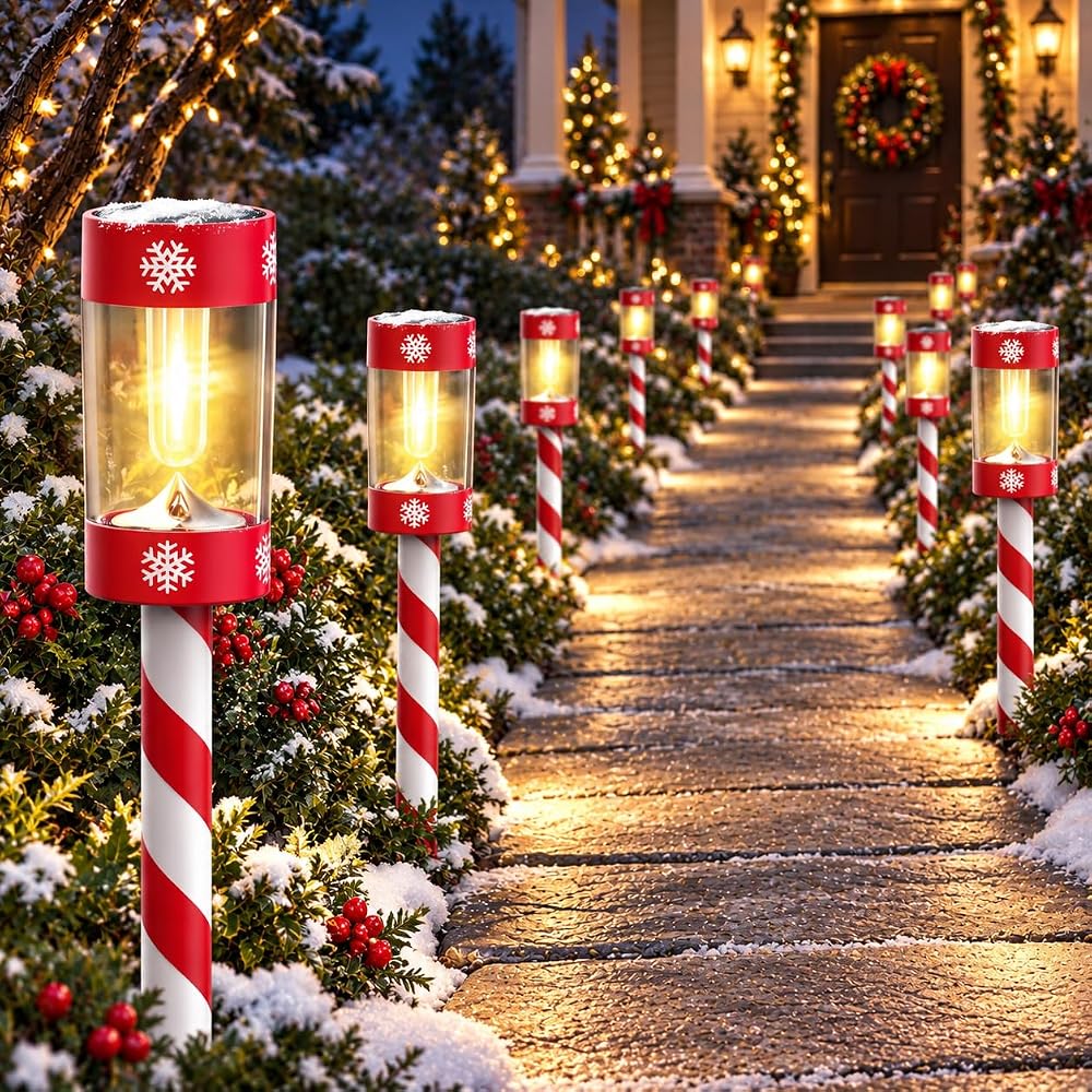 Candy Cane Solar Pathway Lights – 12 Pack for Outdoor - product photo 1