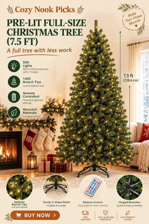 YITAHOME Prelit Green Christmas Tree 7.5ft with Remote, 550 Lights