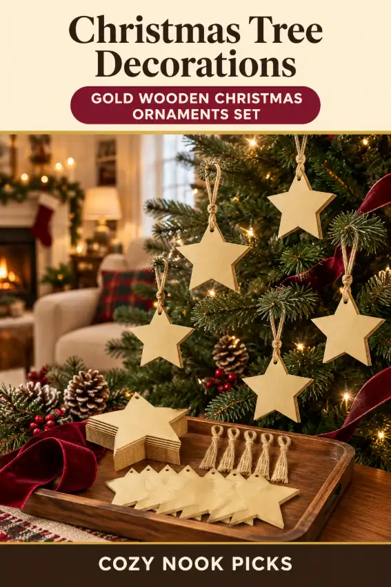 Gold wooden christmas ornaments set lets you personalize stars for a handmade Christmas tree look. Save this idea today!!!!??